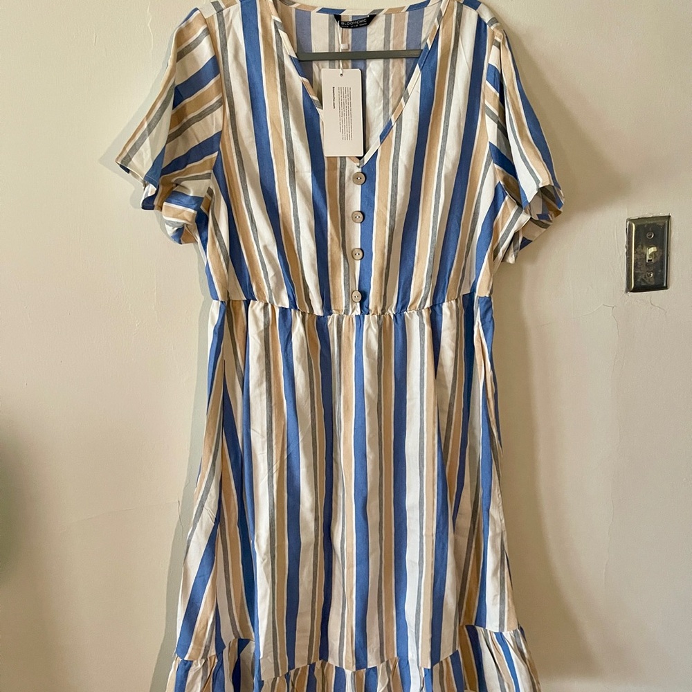 NWT BloomChic Blue and Tan Striped Dress size 14